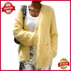 Fuzzy Cardigan Sweater V Neck Long Sleeve Button Down with Pockets